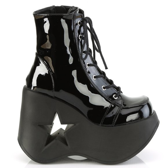 Wedge Platform Gothic Lace Up Ankle Boots - Picture 1 of 5
